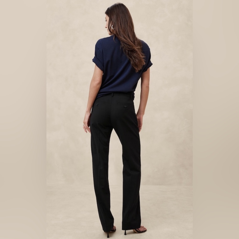 NWT Banana Republic Sienna Straight Italian Wool Black Pant size 6. - Picture 2 of 9